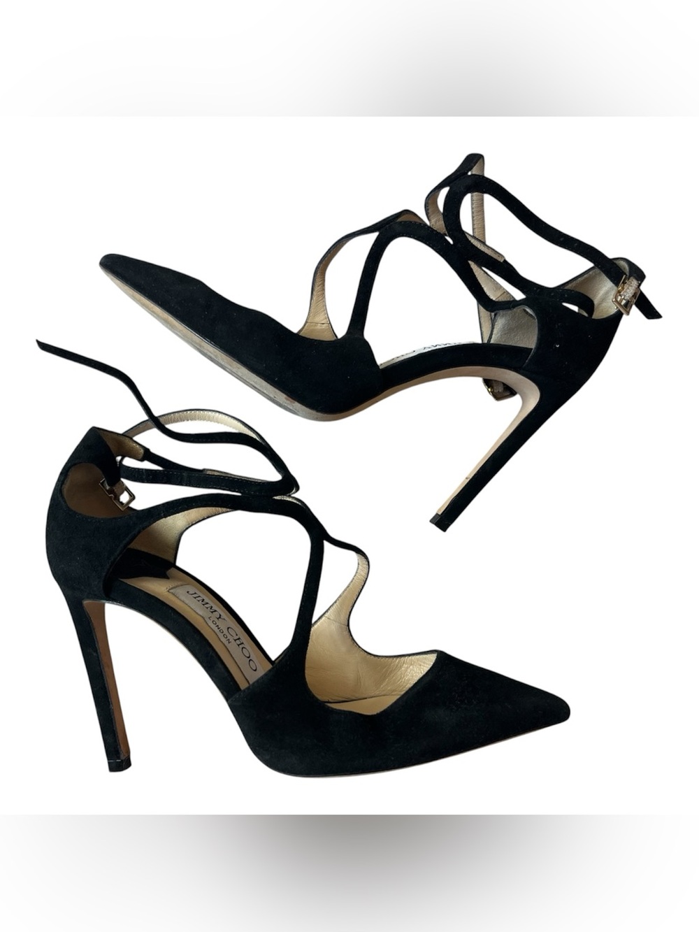 JIMMY CHOO LANCER 100 BLACK SUEDE POINTED TOE HEELS PUMPS 35 or 5 US